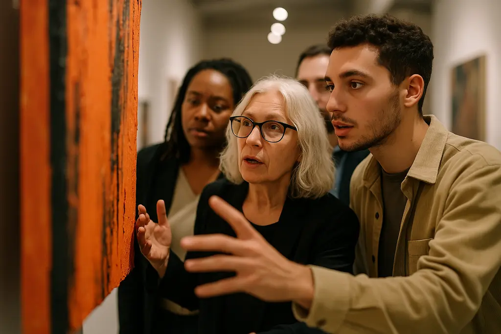 Visitors viewing the High Visibility exhibition in a contemporary New York gallery