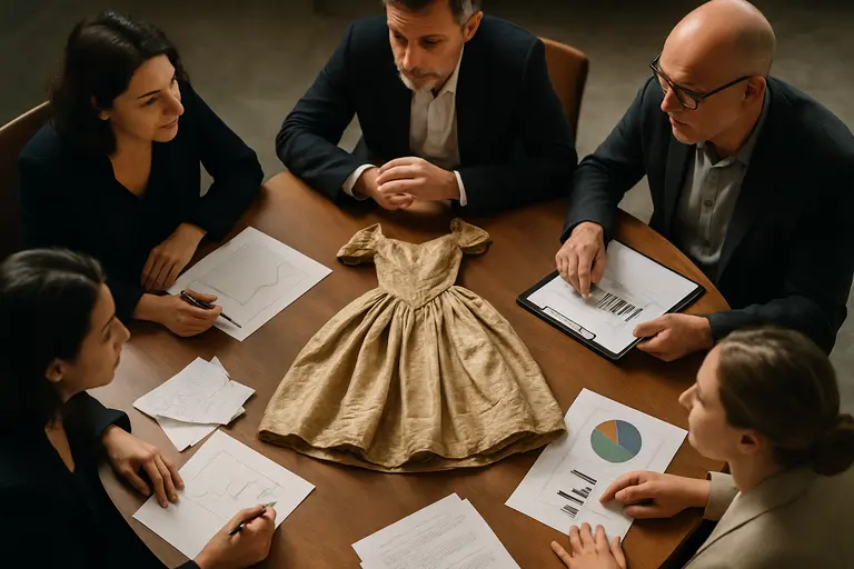 Bidder reviewing a fashion auction catalogue on a laptop