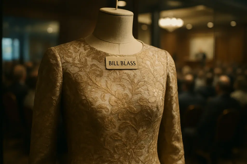 Collector reviewing garments before buying vintage couture at an auction preview