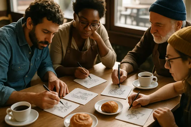 small business owner organizing receipts, sketches, and product photos