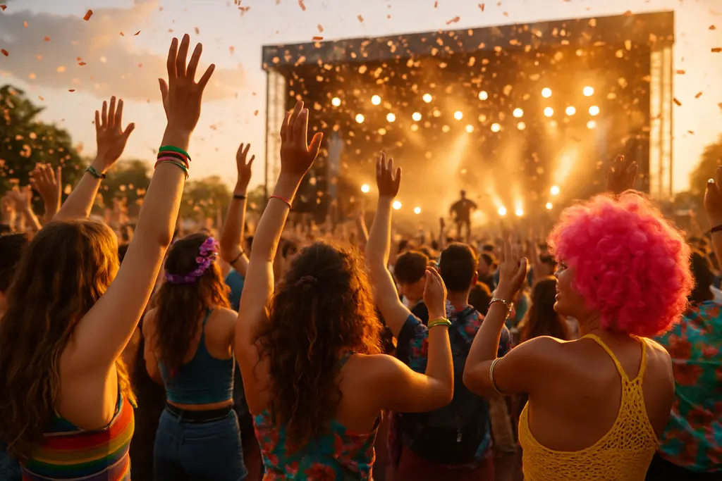iHeartRadio Music Festival stage with performers under concert lighting