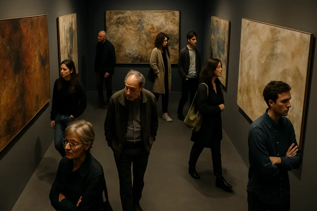 Brice Marden Exhibition gallery view with quiet abstract paintings on white walls