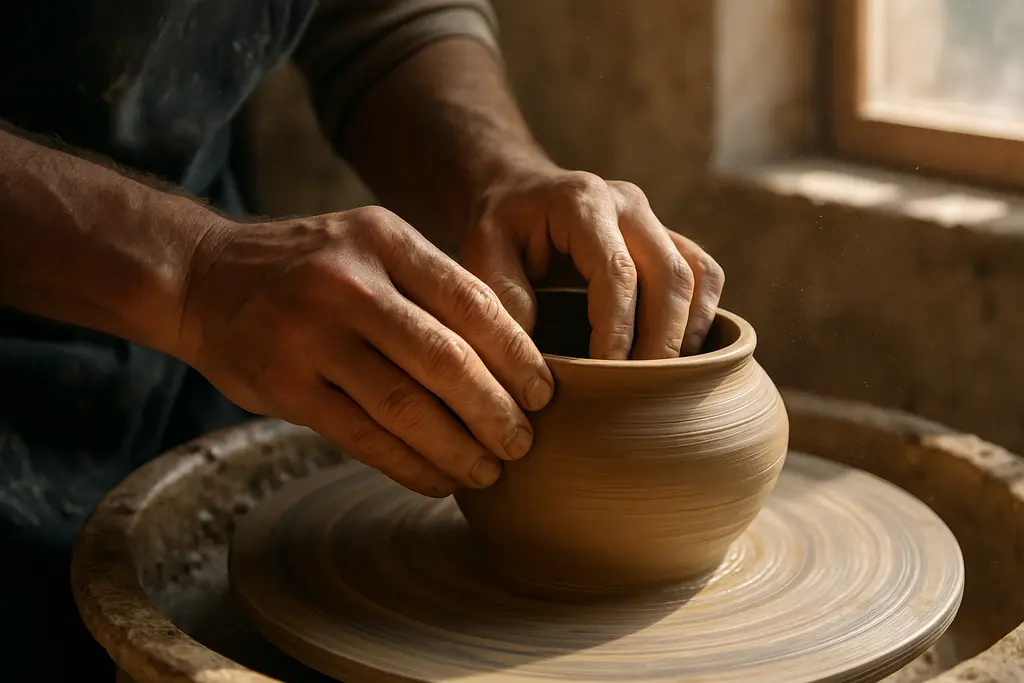 Handmade seller reviewing Creator Commerce Shifts with product photos and packing materials