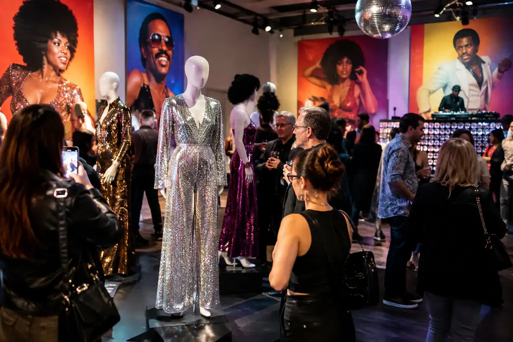 disco fashion inspiration with shimmering fabric and dance-floor silhouettes