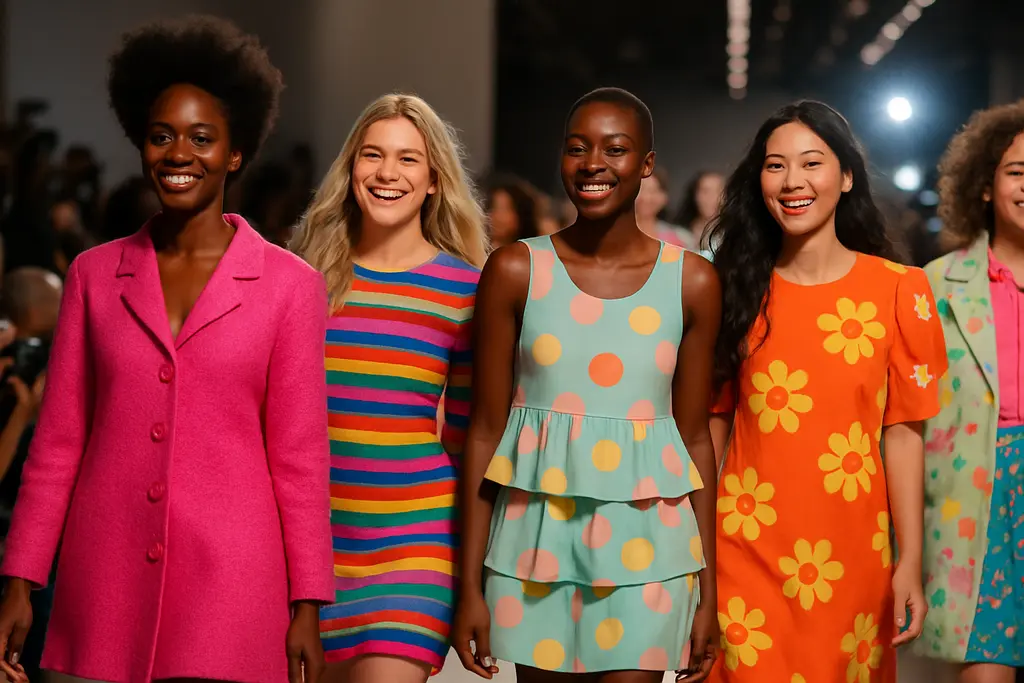 Joyful Dressing Trend shown through bright garments on a studio rack