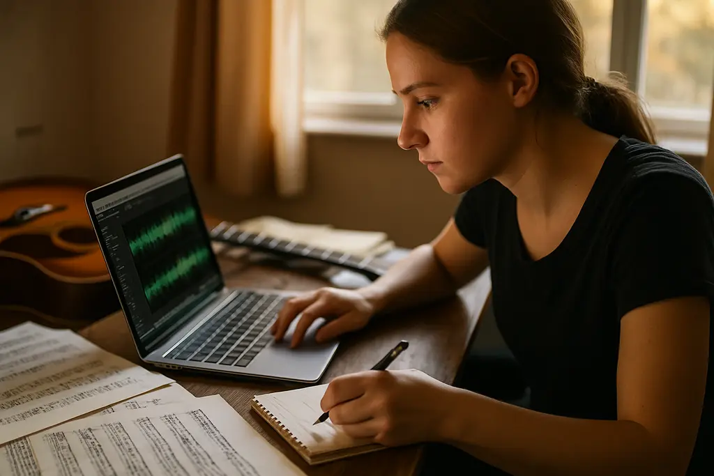 Wixen vs Meta notes beside sheet music and a laptop for copyright planning